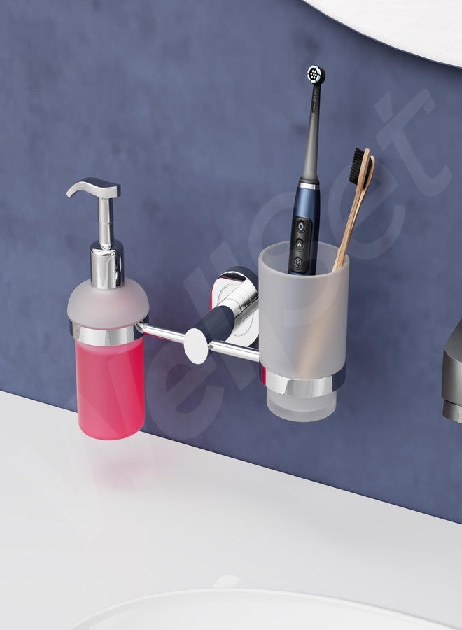 Well Set Modern Bathroom Accessory Set, Wall-Mounted Soap Dispenser and Toothbrush Holder, Chrome Finish - Image 2